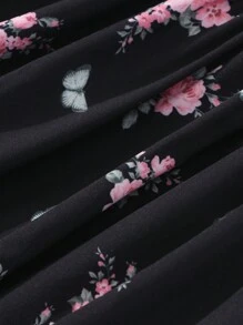 Sparklyn Teen Girl Floral Print Round Neck Short Sleeve Dress - Black - View 7