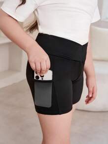 SHEIN Tween Girl Extended Size Sporty Knit Solid Color Shorts For Spring And Summer