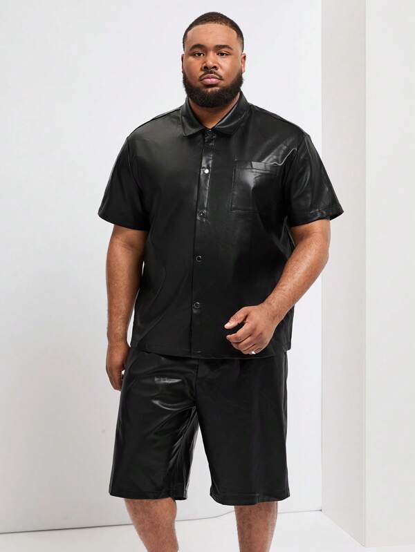 Manfinity Homme Men's Plus Size Solid Color Simple Short Sleeve Shirt And Shorts Set