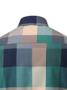 Manfinity Homme 男士夏季格紋短袖休閒襯衫，鈕扣式平紋工作襯衫 - 彩色 - 查看 6