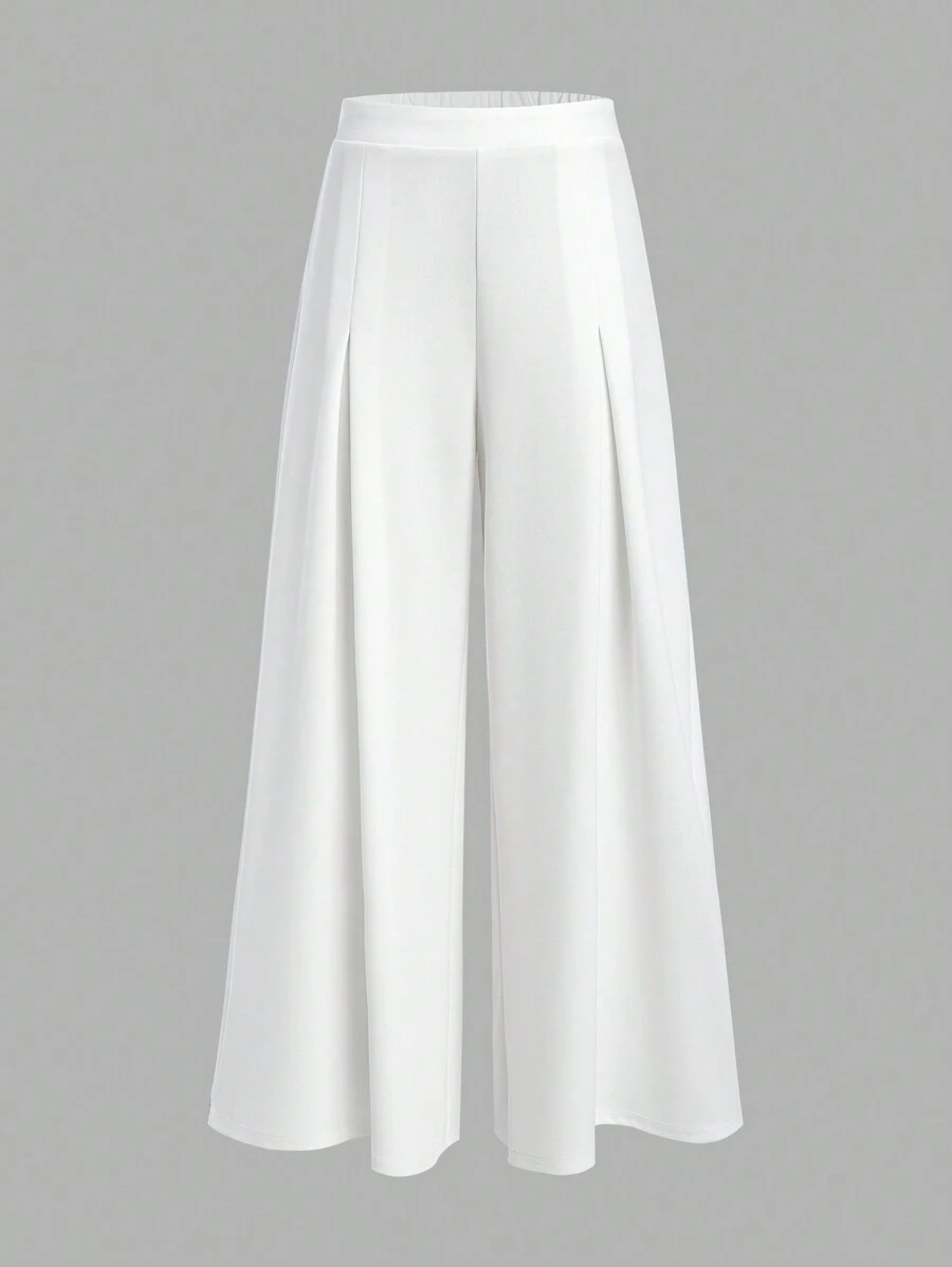 SHEIN Girlism Tween Girl Loose Vintage Màu Trơn Thoải Mái Cao Cấp Quần Ống Rộng - trắng - Xem 1