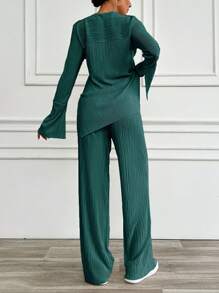 EURMUSE Ladies' Plain And Simple Long Sleeve And Long Pants Two-Piece Set For Daily Wear - Green - View 2