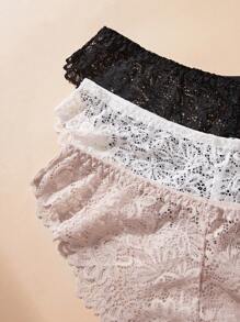 Women's Sexy Solid Color Lace Panties, 3pcs/Set Sexy Lingerie - Multicolor - View 3