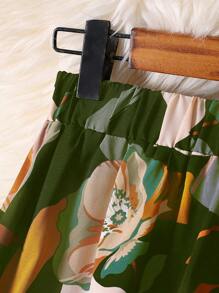 Women's Floral Print Elastic Waist Casual Summer Skirt - Army Green - View 9