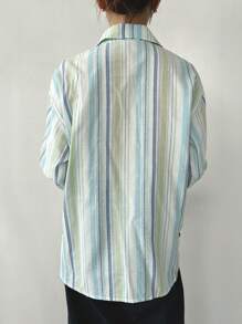 DAZY Áo sơ mi dài tay cổ bẻ thoáng khí kẻ sọc cho nữ, trang phục công sở thường ngày, xuân/hè - màu xanh lá - Xem 2