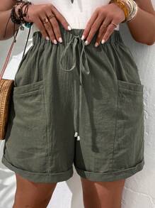 Rusticease Women's Plus Size Fashionable Casual Loose Shorts With Pocket Design,Spring/Summer/Vacation - Army Green - View 3