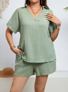 SHEIN VCAY Strandkleidung Damen Große Größen 2-teiliges Set - Minzgrün - Übersicht 3