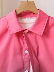 SHEIN Chemise Tissée À Manches Courtes À Col Rabattu Imprimé Dégradé Décontracté Pour Garçons Adolescents. - Multicolore - Voir 5