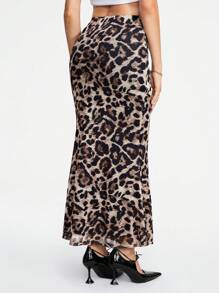 ROMWE Falda larga con cola de pescado con estampado de leopardo para mujer de moda de verano - Multicolor - Ver 6