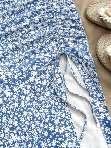 Soleia 女士夏季假日純色背心上衣和花邊側開叉裙子休閒2件套裝 - 藍白色 - 查看 3