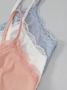 SHEIN Bộ 3 bộ đồ ngủ đơn giản màu trơn cho nữ, kích thước chuẩn/thường ngày, bộ đồ mặc ở nhà - Nhiều màu - Xem 6