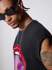 PAVTROS Manfinity Streetrush Men Graphic Print Sleeveless Round Neck Tank Top And Drawstring Letter Print Shorts Summer Casual Outfit - Black - View 6