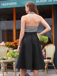 Vintamour Váy sọc thanh lịch cổ điển dành cho nữ có cổ yếm, cổ bẻ và chân váy xòe, màu đen, quần áo trở lại trường, quần áo giáo viên, trang phục Pride, trang phục hòa nhạc cho phụ nữ, váy cài nút, váy công sở phong cách Old Money, váy dài cho phụ nữ, váy Hawaii - màu đen - Xem 8