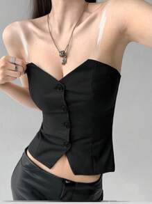 SHEIN Unity Damska koszulka letnia w jednolitym kolorze, dopasowana, z guzikami z przodu