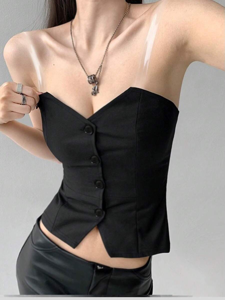 SHEIN Unity Damska koszulka letnia w jednolitym kolorze, dopasowana, z guzikami z przodu