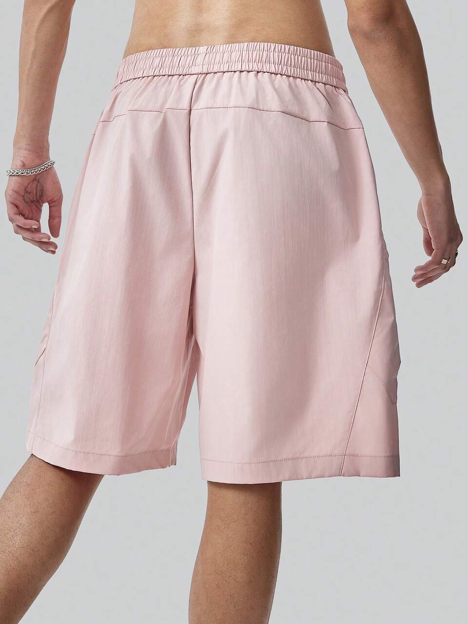 Men's Zipper Pocket & Drawstring Waist Wide-Leg Knitted Casual Shorts