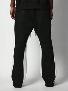 SUMWON Graphic Angel Print Fleece Jogger Pants Relaxed Fit Color Block Side Stripe Athletic Sweatpants With Draw String Fashion Streetwear Fall Winter - Black - View 4