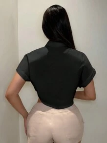 SHEIN SXY Camisa blanca corta de manga corta para verano - Negro - Ver 6