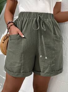 SHEIN Tall CURVE Women's Plus Size Fashionable Casual Loose Shorts With Pocket Design