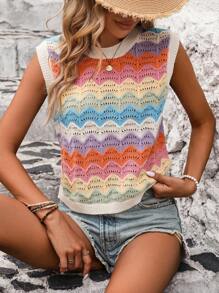 SHEIN LUNE 女士時尚多彩波浪紋針織毛衣背心