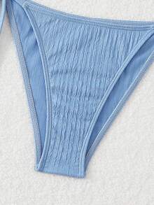 SHEIN Swim Bottom de bikini de moda minimalista para mujer con decoración de concha texturizada para el verano - Azul - Ver 5