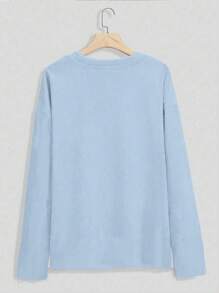 INAWLY 女士春夏休闲版型休闲 T 恤，带有棕榈树标语印花、落肩和圆领图案 T 恤女士上衣 - 藍色 - 查看 2