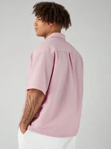 Manfinity VCAY Áo sơ mi ngắn tay in chữ cỡ lớn muối thu nhỏ dành cho nam giới cho mùa hè - Hồng - Xem 4