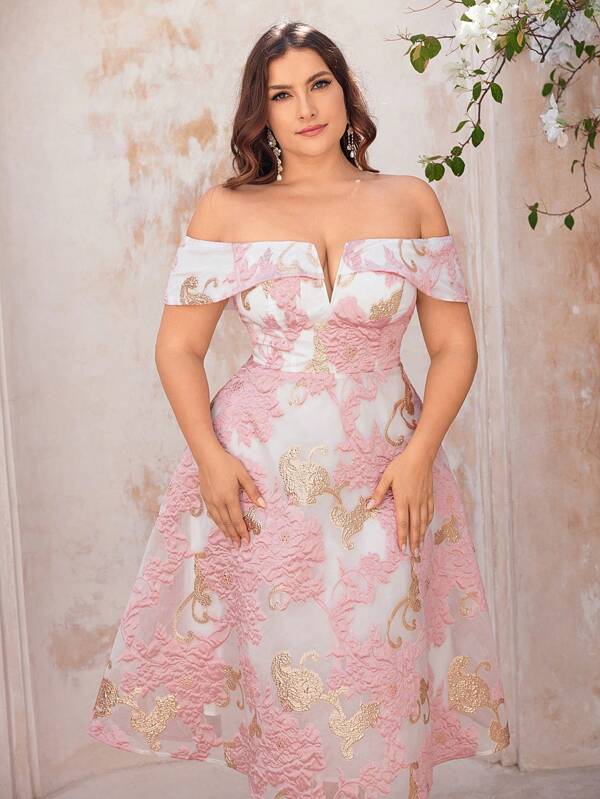SHEIN Belle Abito Luxe linea ad A in organza e raso con ricamo in filo d'oro, scollo a V con spalle scoperte, elegante e minimale, adatto a cerimonie di laurea, feste in onore, balli formali o festa di cocktail, per compleanni, cene