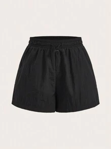 LYSMO Drawstring Waist Solid Shorts - Black - View 5