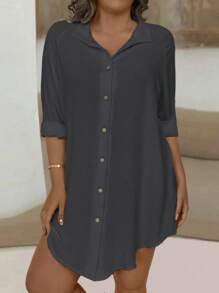 EMERY ROSE Modisch einfaches Freizeithemd für Damen in Große Größen, locker geschnitten und vielseitig einsetzbar