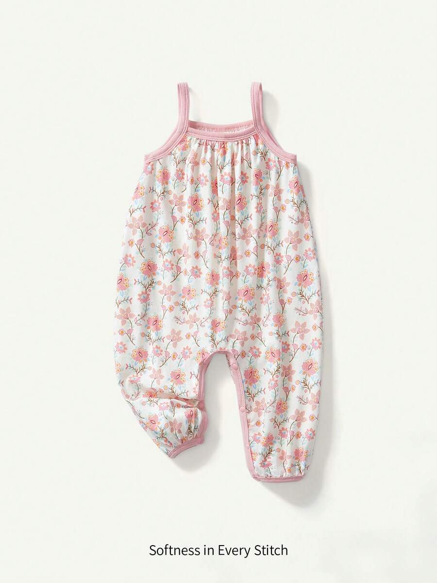 Cozy Pixies 嬰幼女寶寶休閒花卉圖案顏色街區連肩紧身衣 - 粉色 - 查看 1