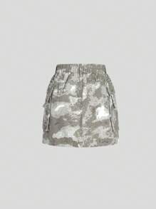 SHEIN Saia Jeans Casual Camuflagem para Adolescentes - Multicolorido - Ver 2