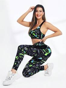 Easithlete Ensemble de sport pour femmes avec Top imprimé à la mode, pantalon long et cache-maillot. Ensemble de leggings pour femmes. Ensembles de tenues de sport pour femmes - Multicolore - Voir 5