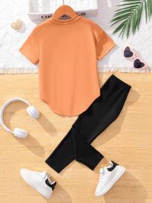SHEIN Conjunto de dos piezas informal para niña joven con estampado de niña de dibujos animados, de manga corta y pantalón largo, adecuado para primavera y otoño - Multicolor - Ver 2