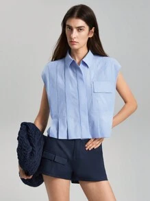 Ontre Damski Składanie Pokrywa I Pofałdowany Koszula