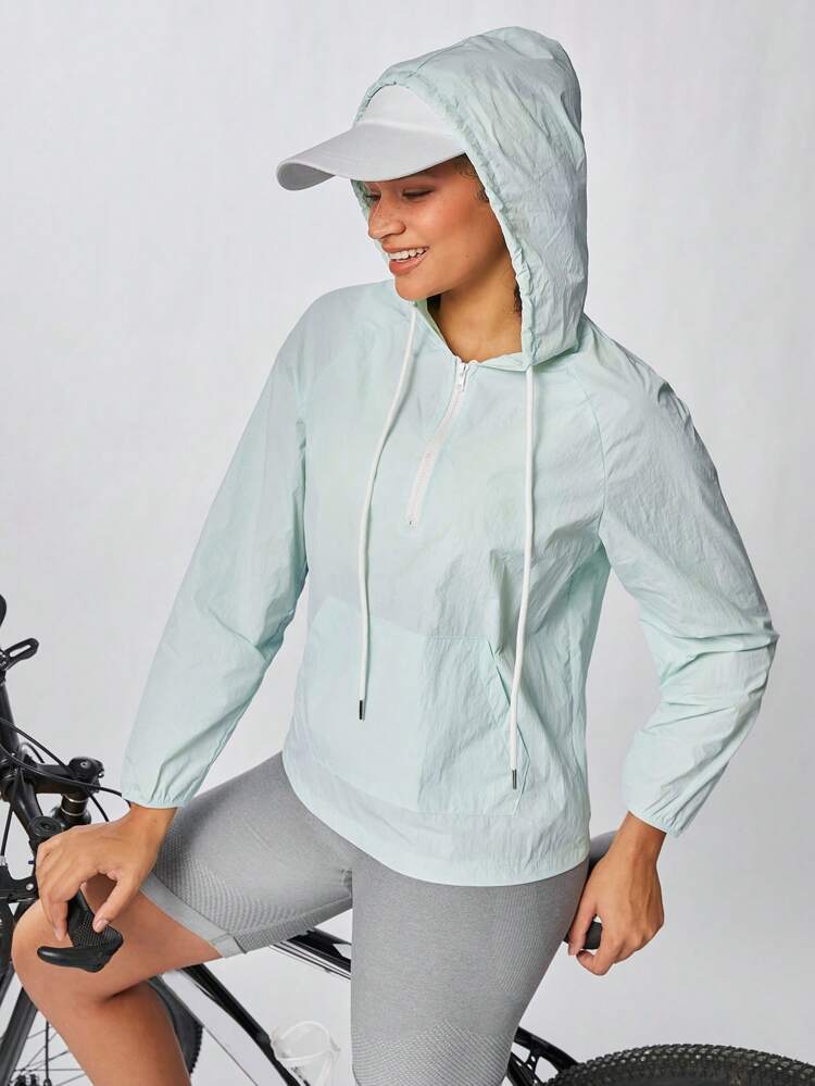 Solid Color Hooded Zipper Long Sleeve Sports Jacket Workout Jacket