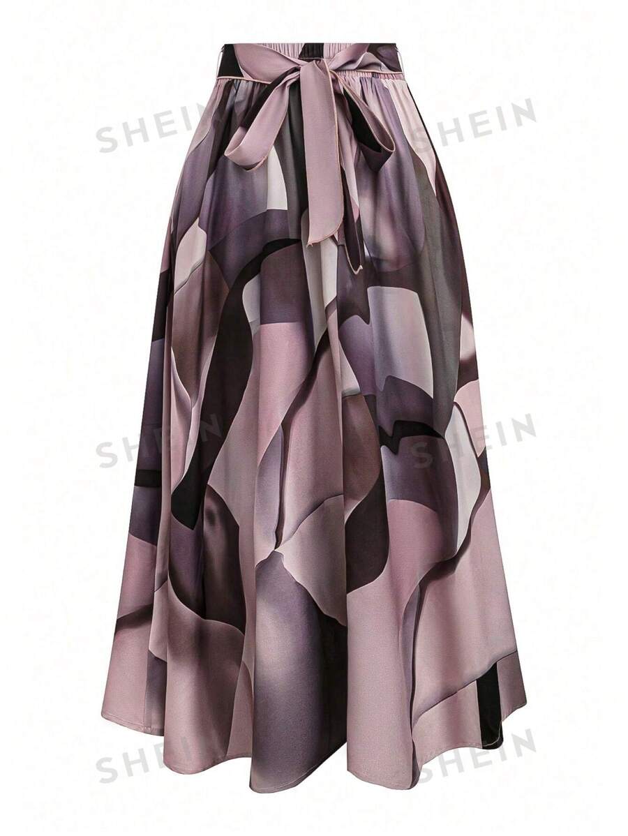 SHEIN Clasi Falda larga con estampado geométrico de moda para mujer - Conjunto de ropa femenina