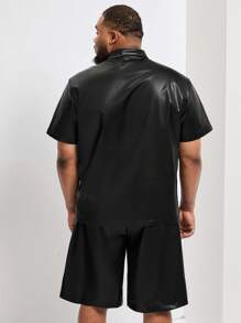 Manfinity Homme Men's Plus Size Solid Color Simple Short Sleeve Shirt And Shorts Set - Black - View 2