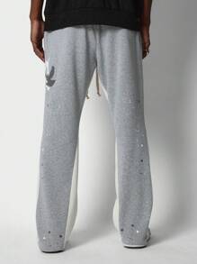 SUMWON Athletic Sweatpants With Flying Birds Design Splash Paint Pattern Performance Jogger Track Pants Soft Stretch Training Workout Gym Fall Winter Loungewear - Light Grey - View 4