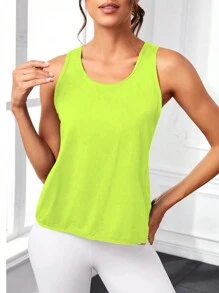 Gameset SHEIN Sport Áo ba lỗ thể thao quấn dây chéo lưng màu trơn - màu xanh lá - Xem 3