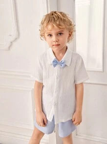 SHEIN Set de 3 piezas (Polo, Pantalones cortos y Gorra) estilo deportivo y elegante para niño, apropiado para la escuela, actividades al aire libre, primavera/verano