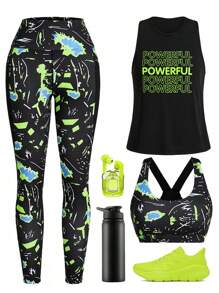 Easithlete Ensemble de sport pour femmes avec Top imprimé à la mode, pantalon long et cache-maillot. Ensemble de leggings pour femmes. Ensembles de tenues de sport pour femmes - Multicolore - Voir 1