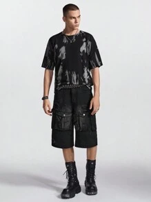 Chillumni Men's Fashion Printed Short Sleeve Knit Top - Black - View 5