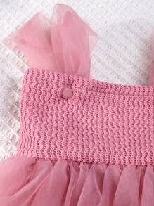 SHEIN Baby Girl 2pcs Pearls Headband And Net Yarn Knitted Dress Photography Props Costume Set - Pink - View 8