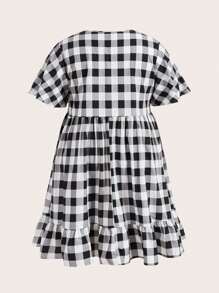 SHEIN Clasi Kích thước lớn Của phụ nữ Mùa hè Kẻ sọc Ruffle Ngắn tay Búp bê Đầm Với nút Trang trí - Nhiều màu - Xem 2