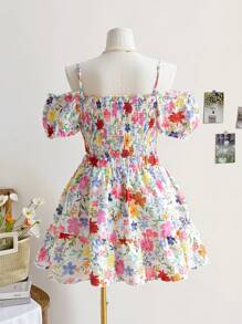 Soleia Vacation & Leisure Open Shoulder Floral Top And Skirt Plus Size 2pcs/Set - Multicolor - View 2