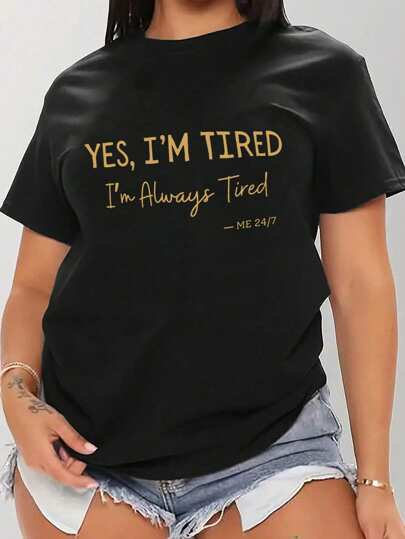 Maweii 大码女式字母印花无袖 T 恤，YES, I'M TIRED 我总是很累图案 T 恤，女式夏季上衣