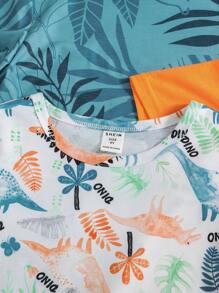 SHEIN Leap Crew 3pcs Young Boy Casual & Comfortable Round Neck T-Shirt Set, School, Campus, College - Orange - View 6