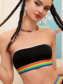 SHEIN Women's Rainbow Trim Summer Bandeau Bra - Black - View 5