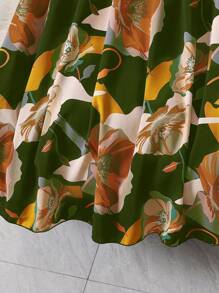 Women's Floral Print Elastic Waist Casual Summer Skirt - Army Green - View 8